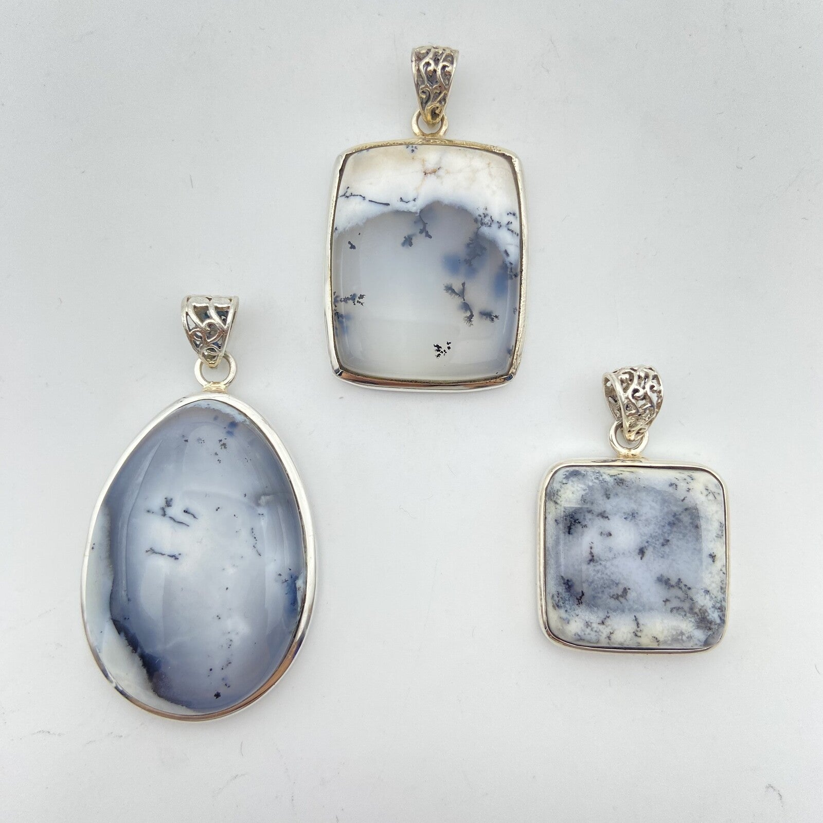 Lot de 3 Pendentifs Argent - Agate Dendritique n°3