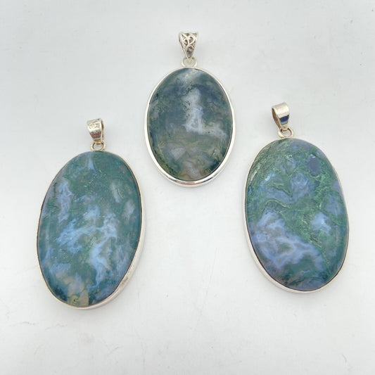 Lot de 3 Pendentifs Argent - Agate Mousse n°2
