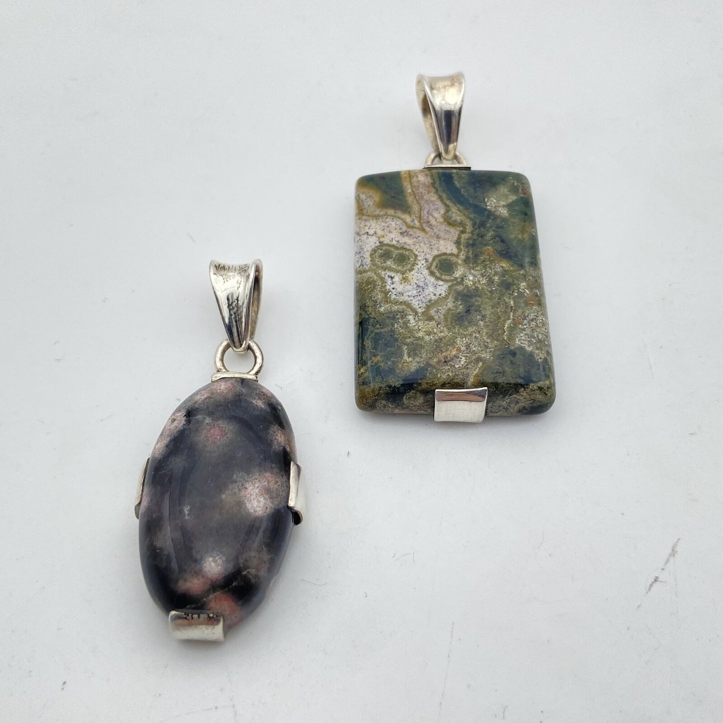 Lot de 2 Pendentifs Argent - Jaspe Océan / Orbiculaire n°1