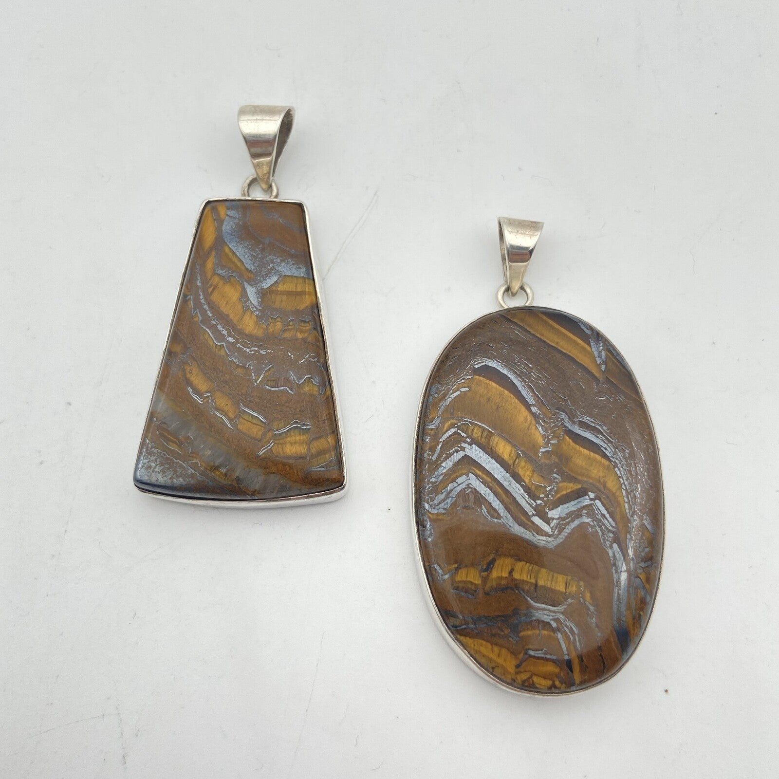 Lot de 2 Pendentifs Argent - Oeil de Tigre / Hématite n°1