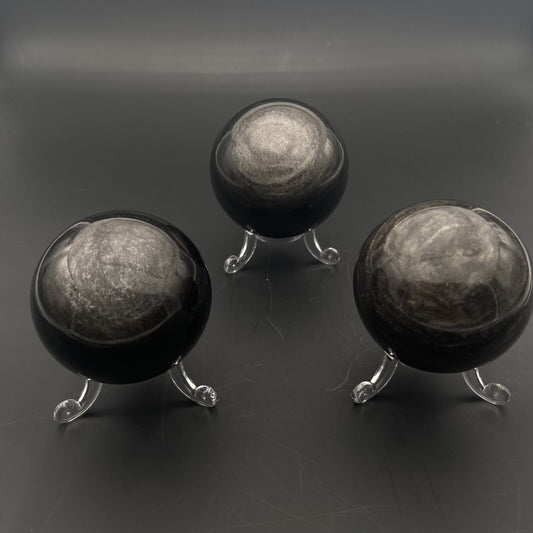 Lot de 3 Sphères - Obsidienne Argentée n°1