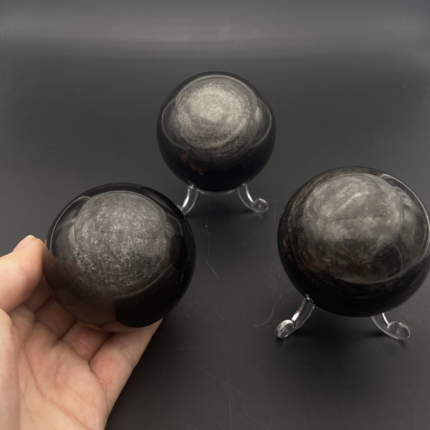 Lot de 3 Sphères - Obsidienne Argentée n°1
