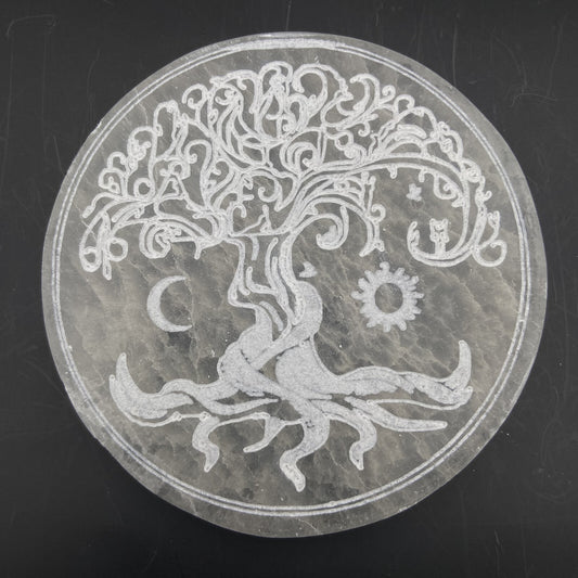 Plaque de Rechargement - Sélénite Arbre de Vie / Lune et Soleil (10 cm)