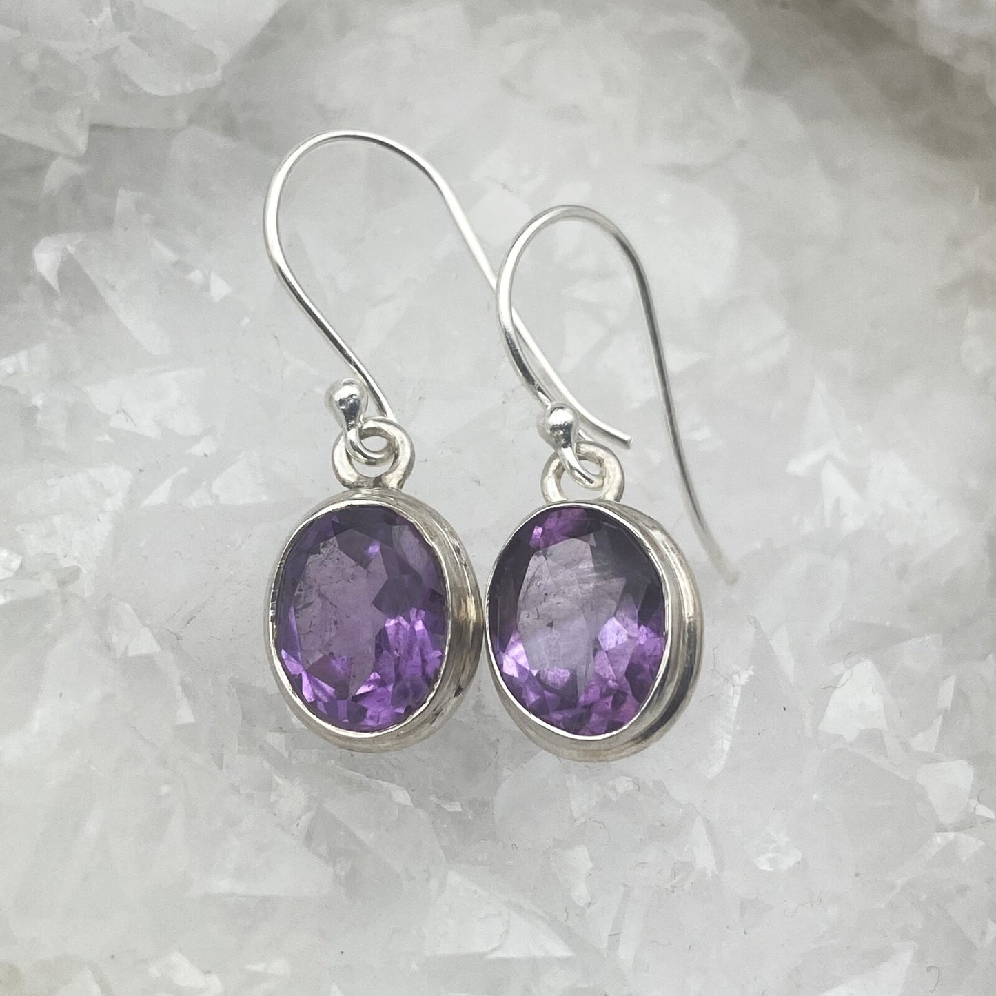 Boucles d'oreilles Argent - Améthyste ovale (petit modèle)