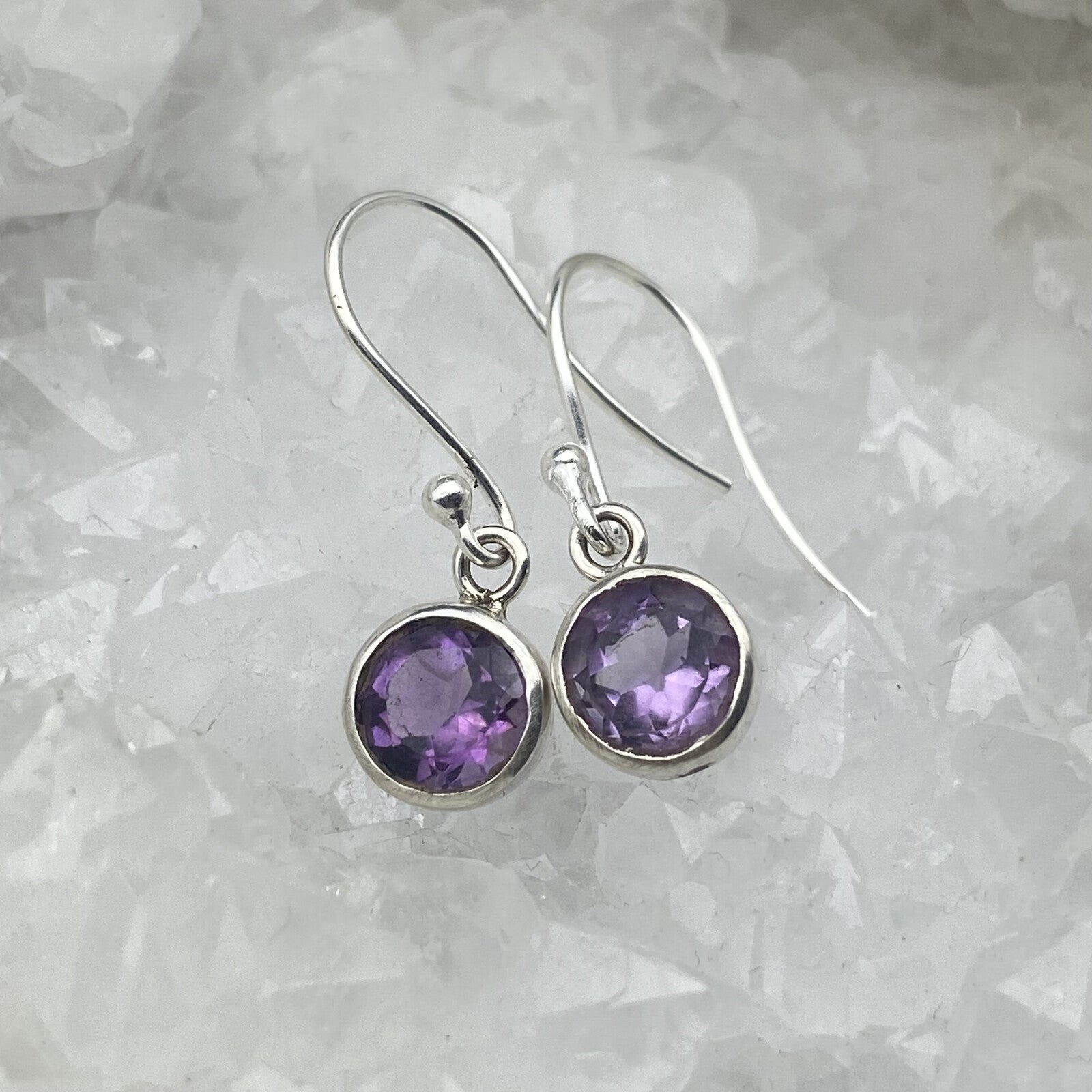 Boucles d'oreilles Argent - Améthyste ronde (petit modèle)