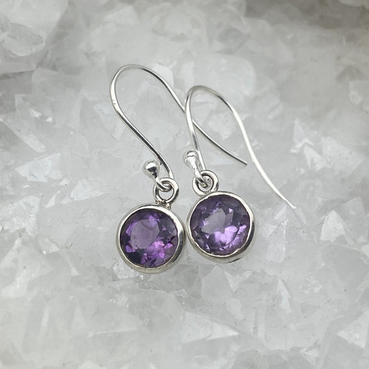 Boucles d'oreilles Argent - Améthyste ronde (petit modèle)