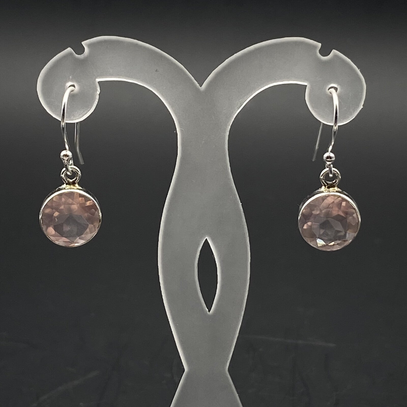 Boucles d'oreilles Argent - Quartz Rose ronde