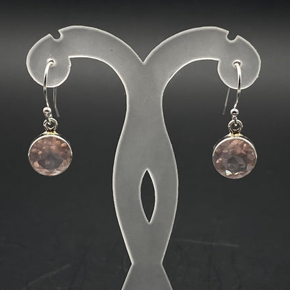 Boucles d'oreilles Argent - Quartz Rose ronde