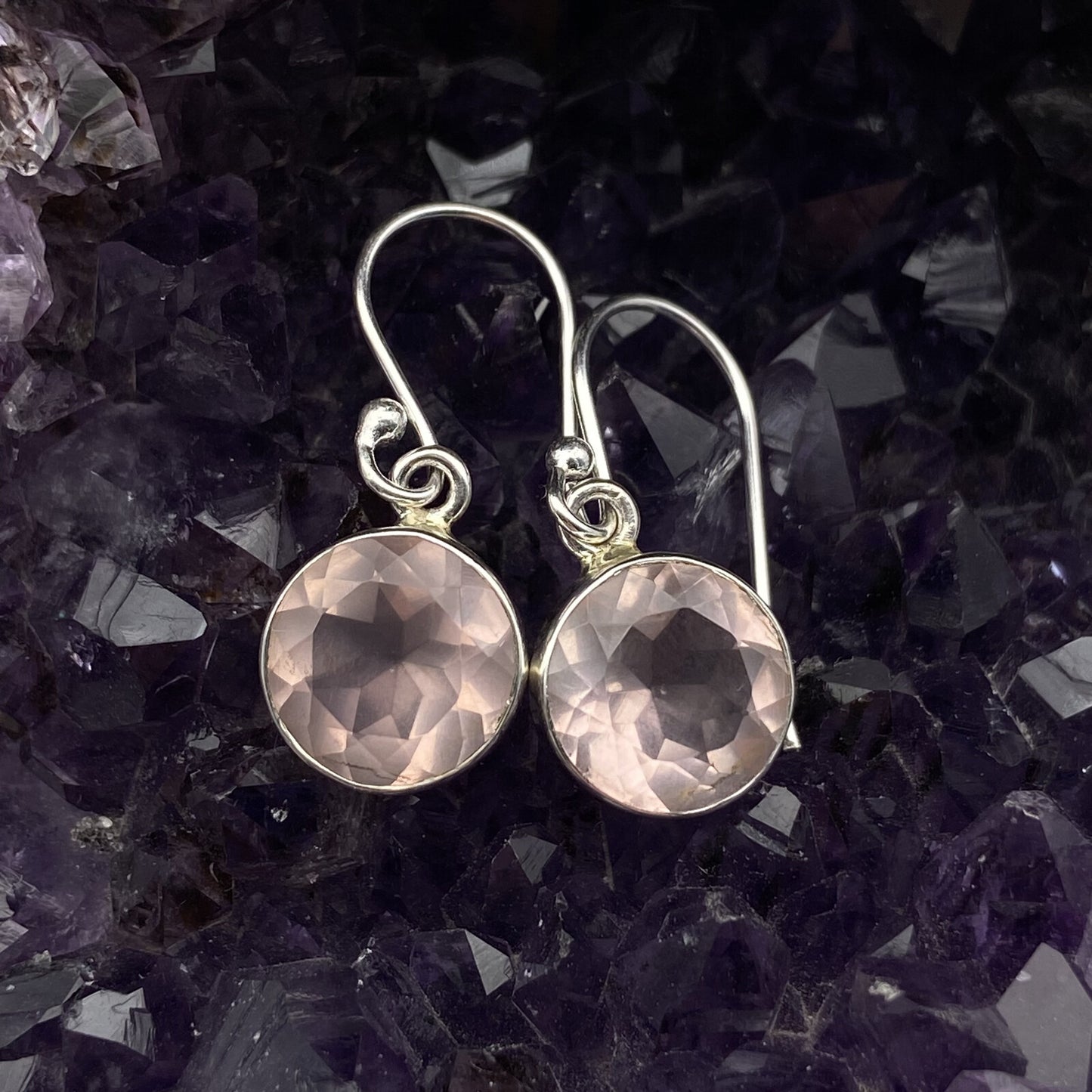 Boucles d'oreilles Argent - Quartz Rose ronde