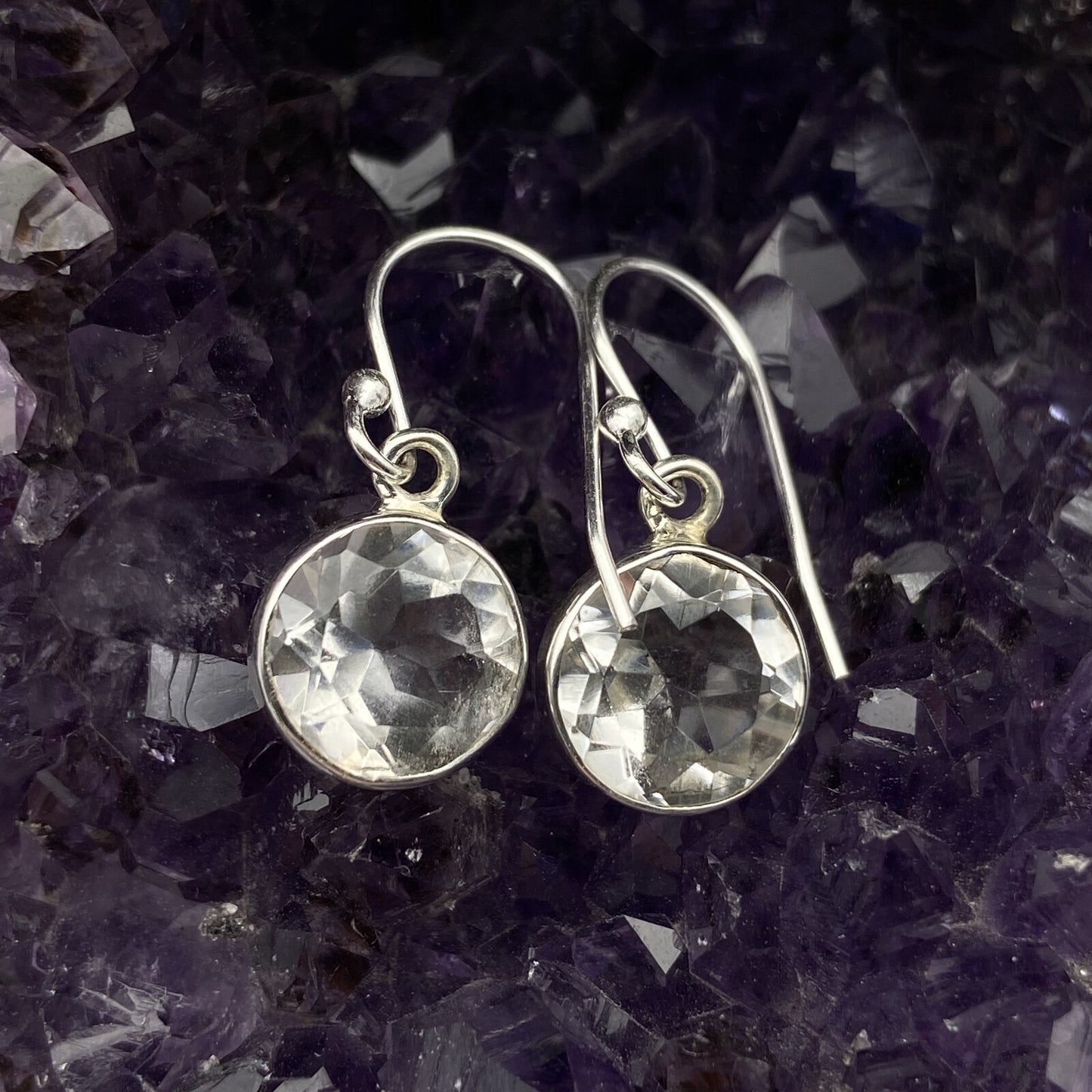 Boucles d'oreilles Argent - Cristal de Roche ronde