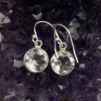 Boucles d'oreilles Argent - Cristal de Roche ronde