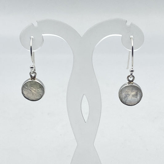 Boucles d'oreilles Argent - Labradorite Blanche ronde
