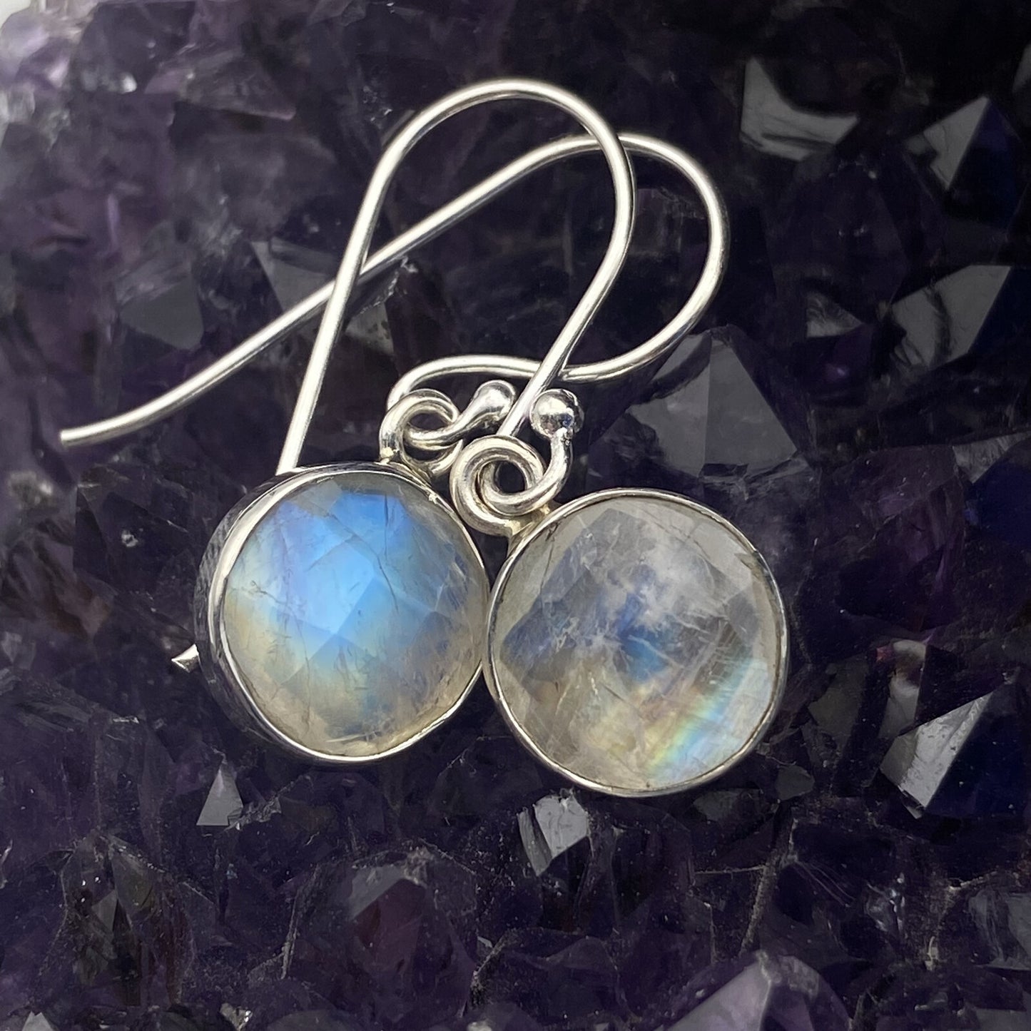 Boucles d'oreilles Argent - Labradorite Blanche ronde