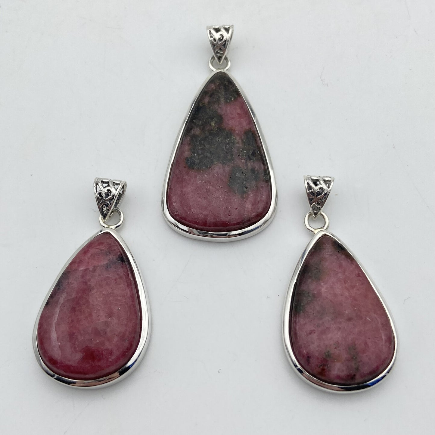 Lot de 3 Pendentifs Argent - Rhodonite n°1