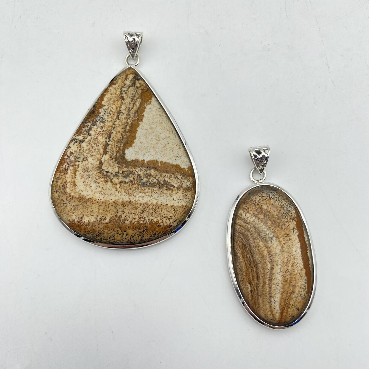 Lot de 2 Pendentifs Argent - Jaspe Paysage n°1