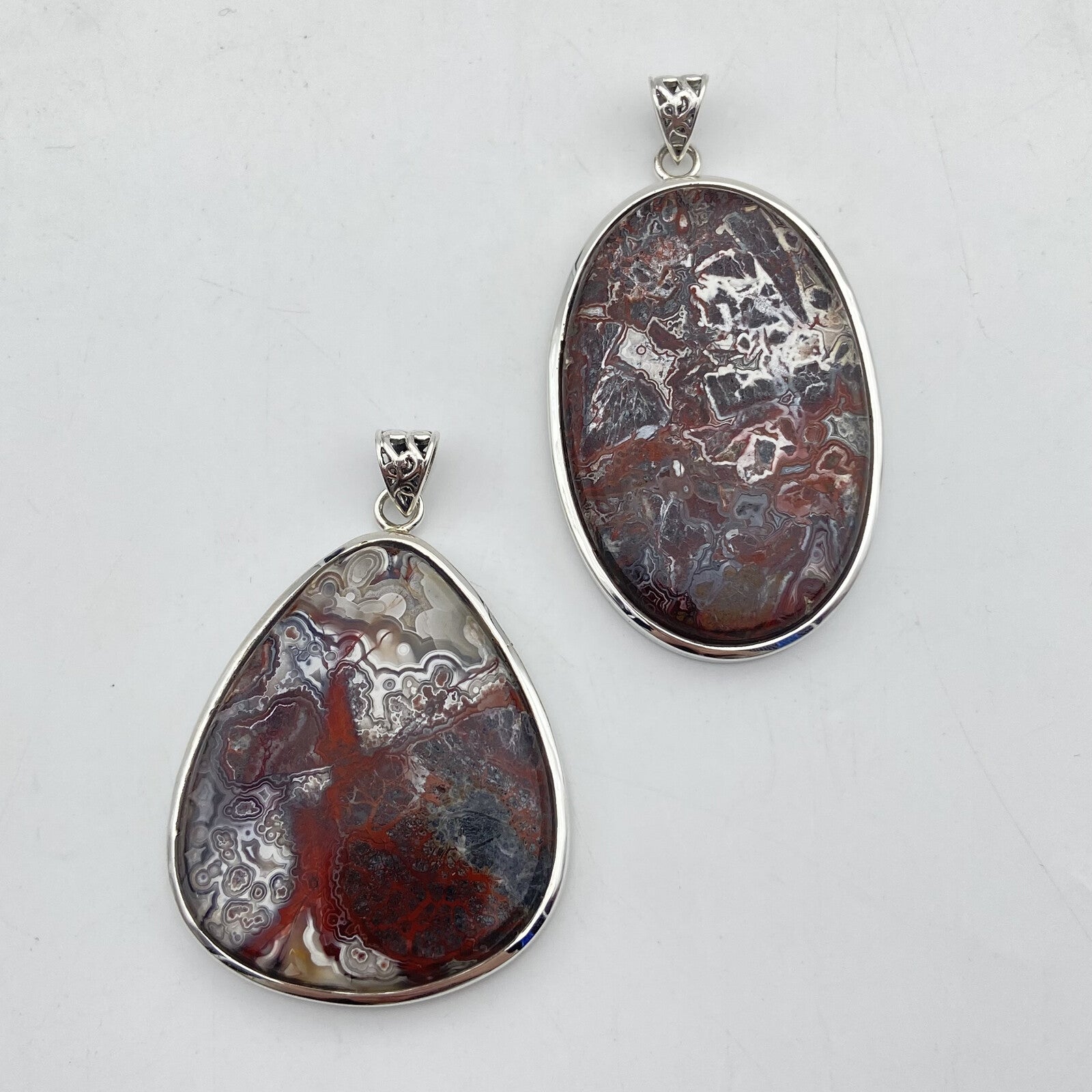 Lot de 2 Pendentifs Argent - Agate Crazy Lace n°2
