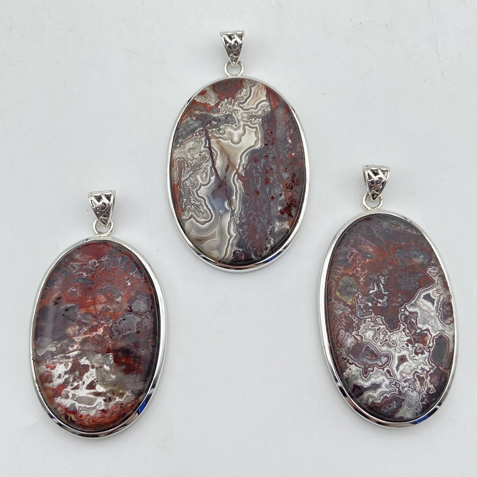 Lot de 3 Pendentifs Argent - Agate Crazy Lace n°1