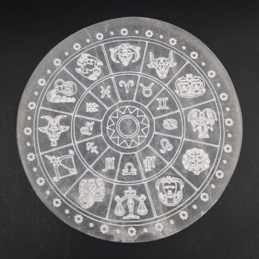 Plaque de Rechargement - Sélénite Signes du Zodiaque (12 cm)