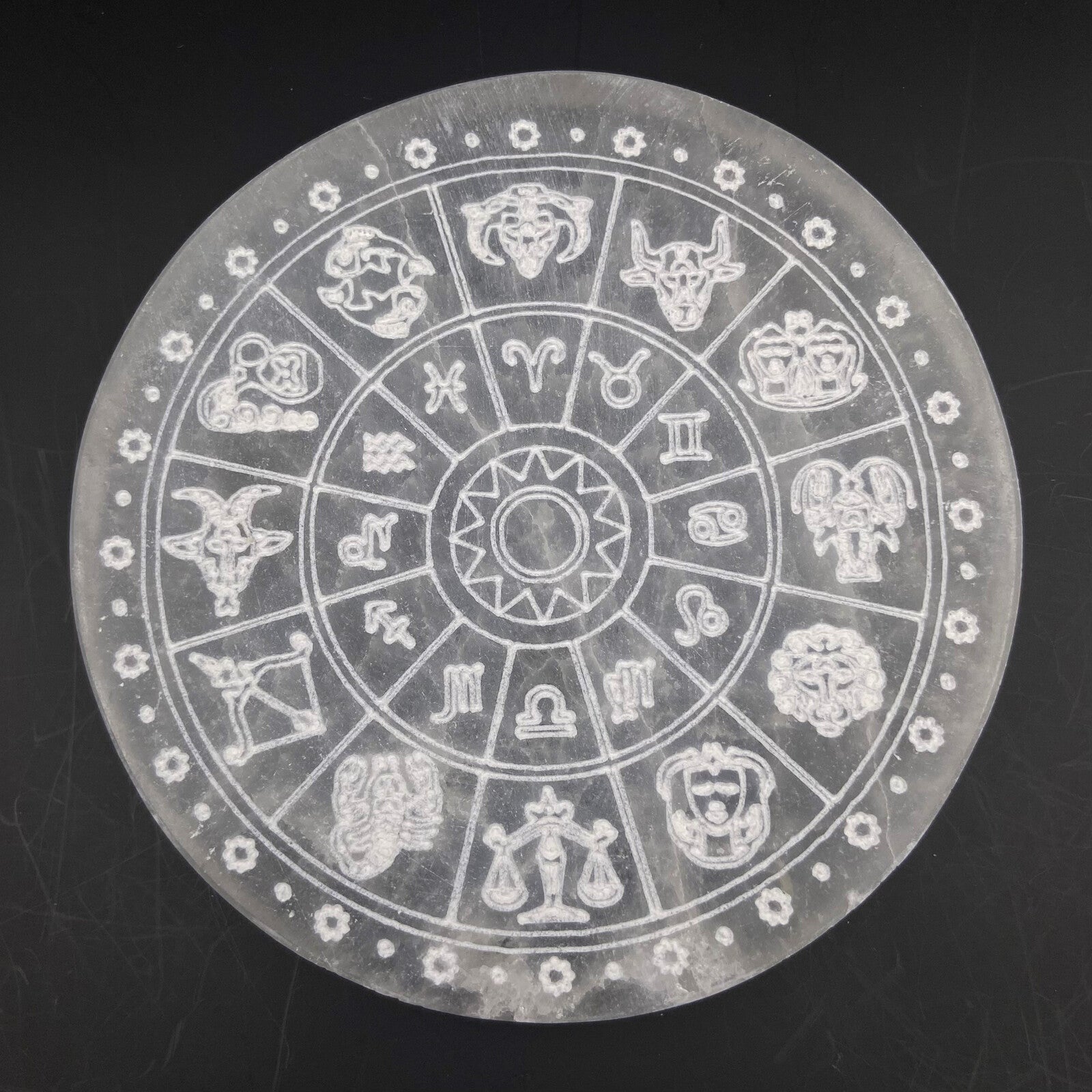 Plaque de Rechargement - Sélénite Signes du Zodiaque (15 cm)