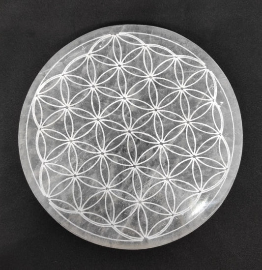 Plaque de Rechargement - Sélénite Fleur de Vie (15 cm)