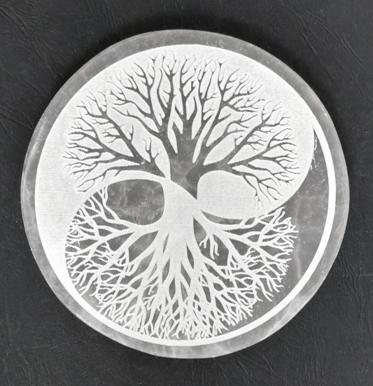 Plaque de Rechargement - Sélénite Arbre de Vie / Yin Yang (12 cm)
