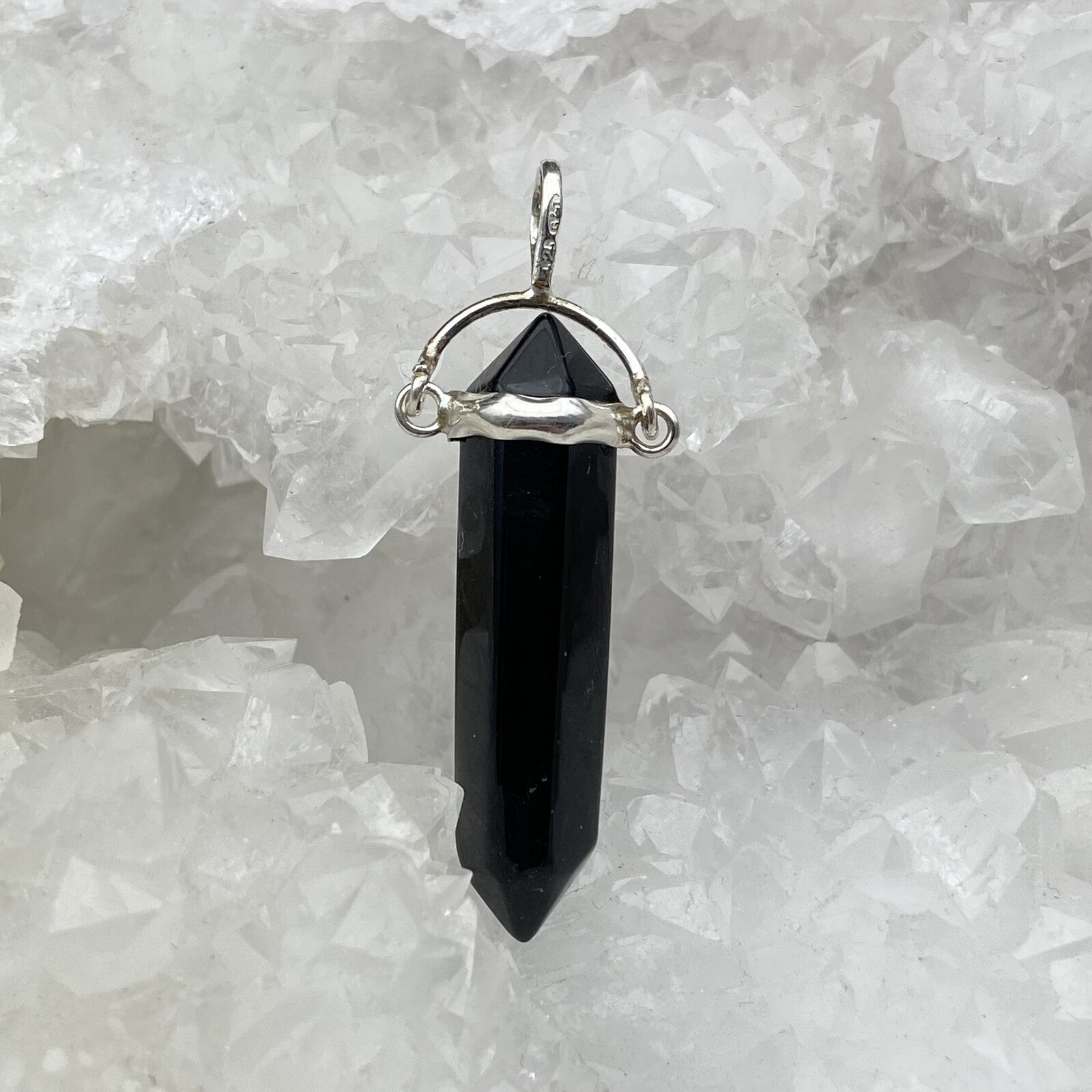 Pendentif Argent - Pointe Biterminée Obsidienne Noire