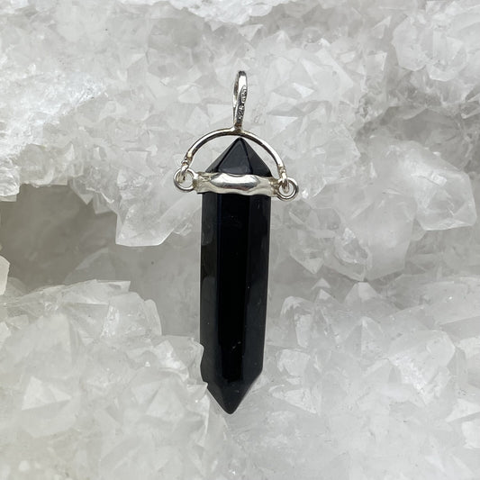 Pendentif Argent - Pointe Biterminée Obsidienne Noire