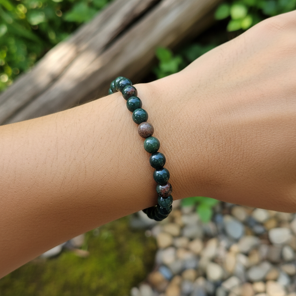 Bracelet en perles - Jaspe Héliotrope / Jaspe Sanguin (6 mm)