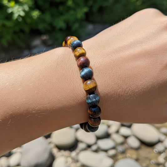 Bracelet en perles - Mix Oeil de Tigre, Taureau, Faucon (8 mm)