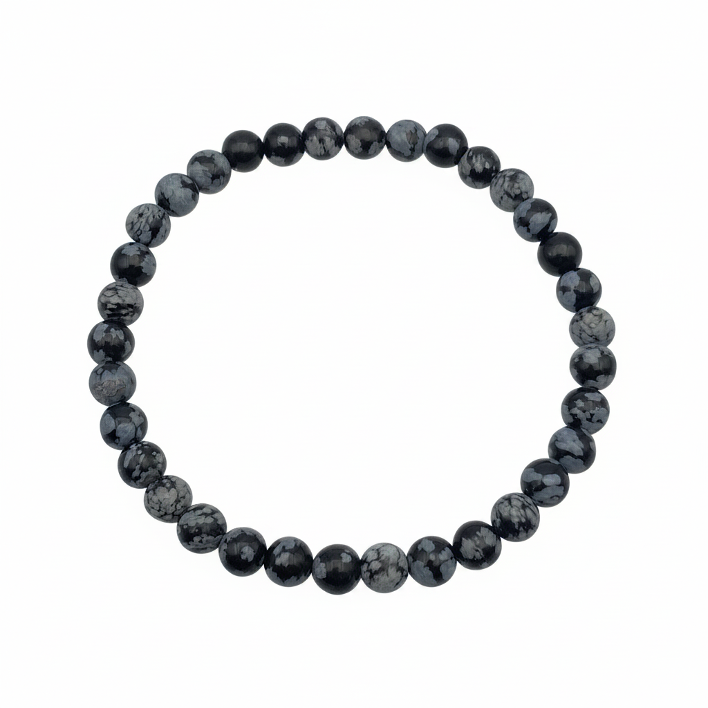 Bracelet en perles - Obsidienne Flocon de Neige / Mouchetée (6 mm)