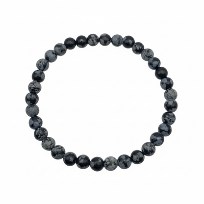 Bracelet en perles - Obsidienne Flocon de Neige / Mouchetée (6 mm)