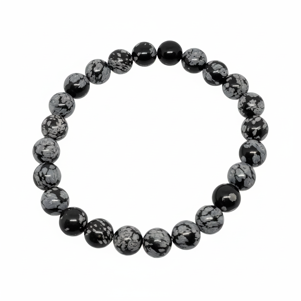 Bracelet en perles - Obsidienne Flocon de Neige / Mouchetée (8 mm)