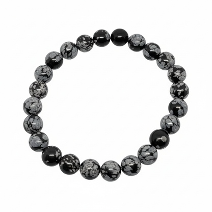 Bracelet en perles - Obsidienne Flocon de Neige / Mouchetée (8 mm)