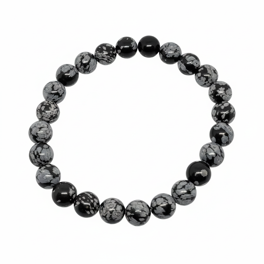 Bracelet en perles - Obsidienne Flocon de Neige / Mouchetée (8 mm)