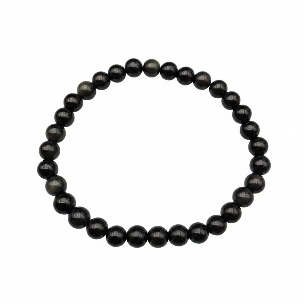 Bracelet en perles - Obsidienne Noire Arc-en-Ciel (6 mm)
