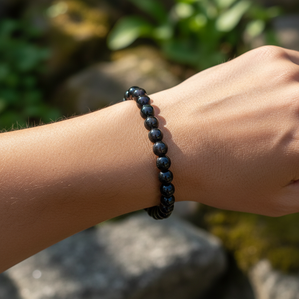 Bracelet en perles - Obsidienne Noire Arc-en-Ciel (6 mm)