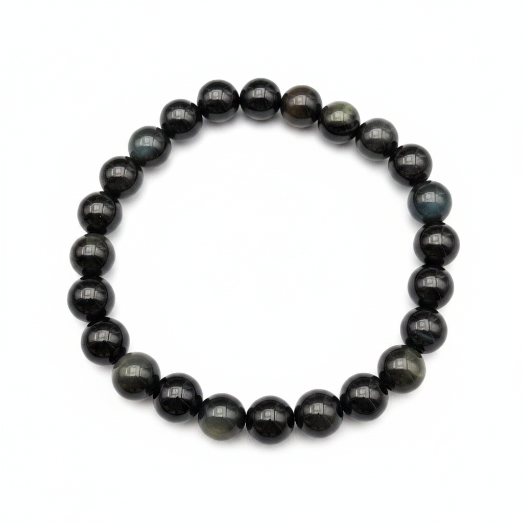 Bracelet en perles - Obsidienne Noire Arc-en-Ciel (8 mm)