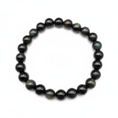 Bracelet en perles - Obsidienne Noire Arc-en-Ciel (8 mm)