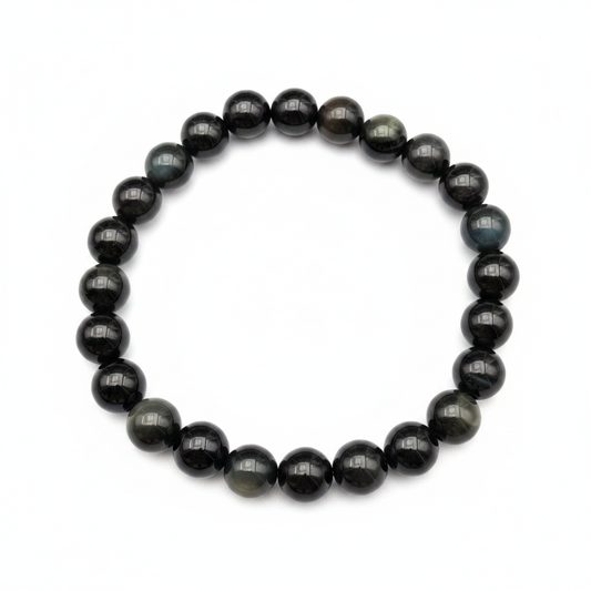 Bracelet en perles - Obsidienne Noire Arc-en-Ciel (8 mm)