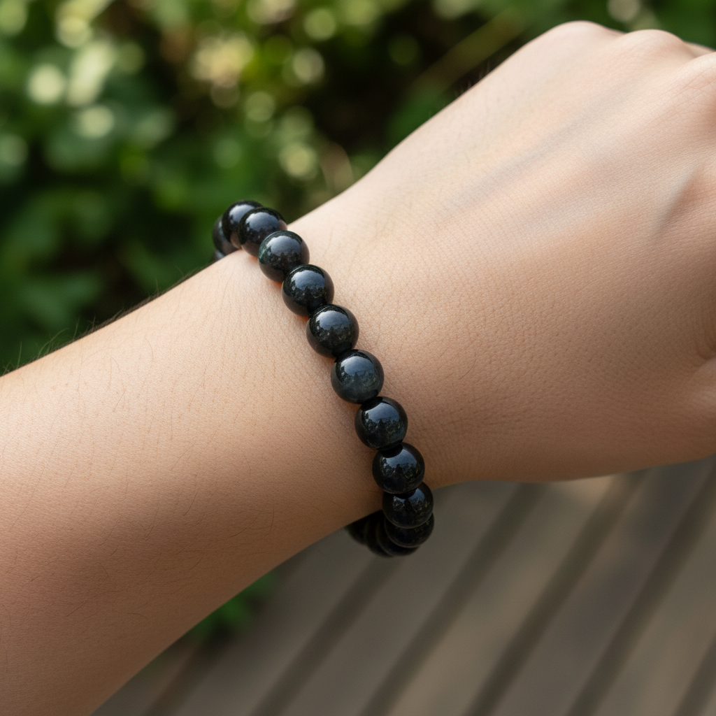 Bracelet en perles - Obsidienne Noire Arc-en-Ciel (8 mm)