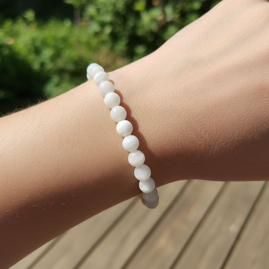 Bracelet en perles - Pierre de Lune Opaque (6 mm)