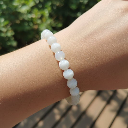 Bracelet en perles - Pierre de Lune Opaque (8 mm)