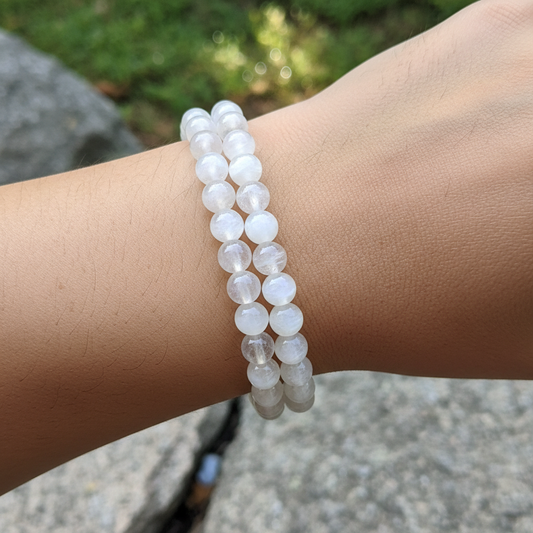 Bracelet en perles - Pierre de Lune Transparente (6 mm)