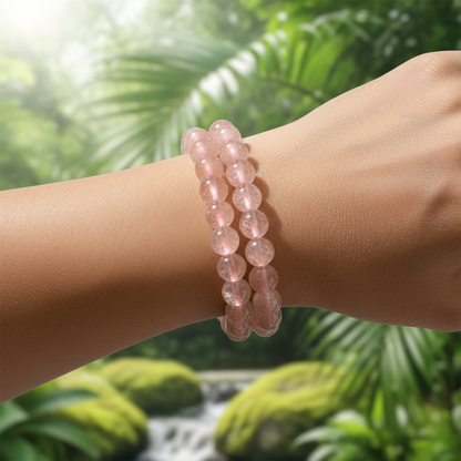 Bracelet en perles - Quartz Fraise ''Morango'' / Hématoide (8 mm)