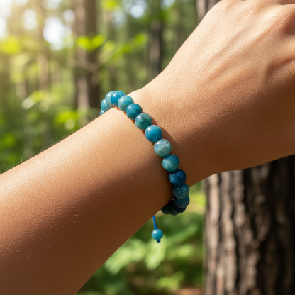 Bracelet en perles Réglable Coulissant - Apatite Bleue