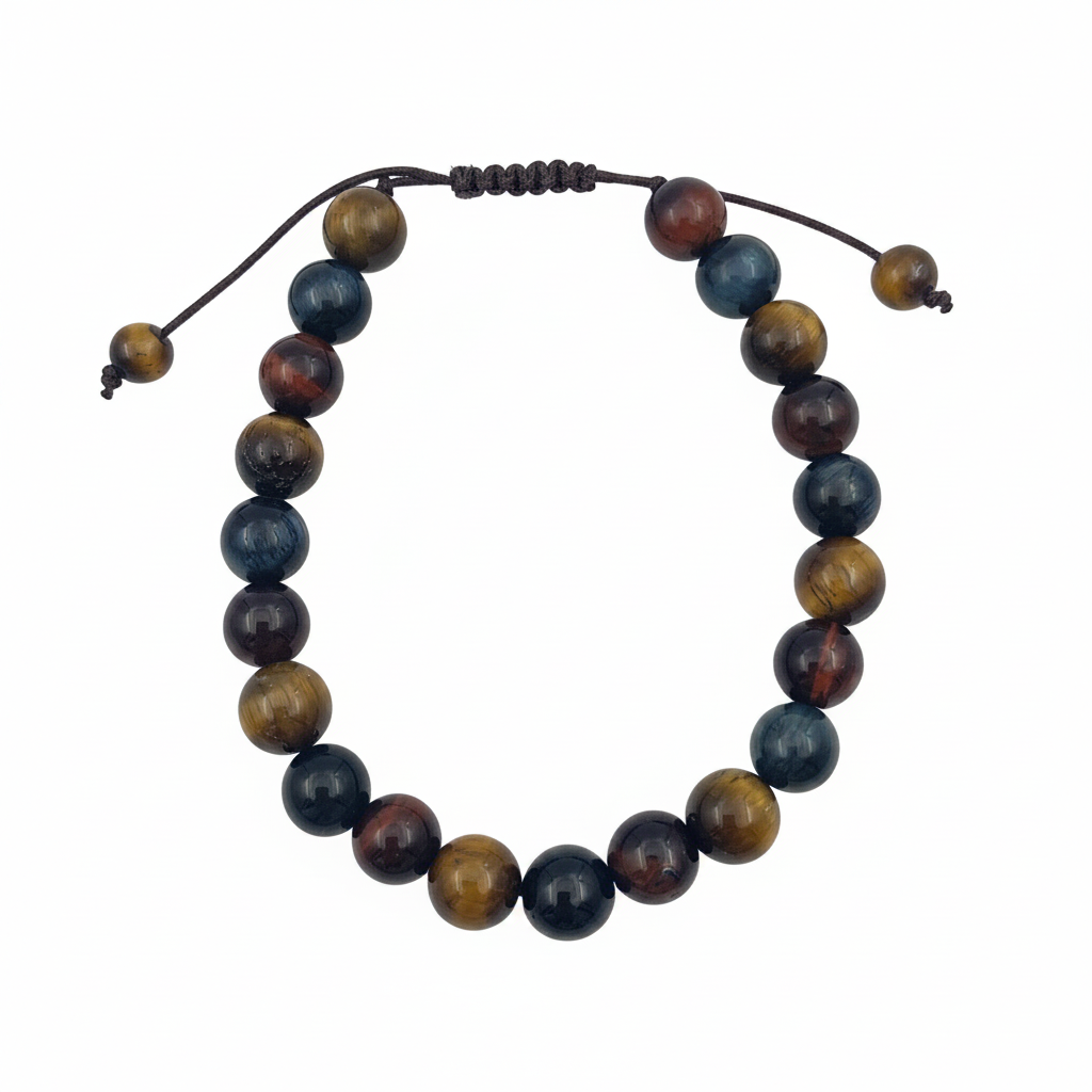Bracelet en perles Réglable Coulissant - Mix Oeil de Tigre, Taureau, Faucon