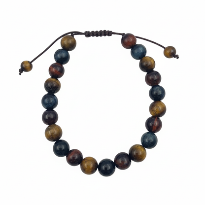 Bracelet en perles Réglable Coulissant - Mix Oeil de Tigre, Taureau, Faucon