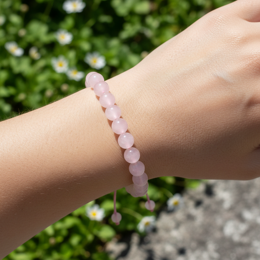 Bracelet en perles Réglable Coulissant - Quartz Rose