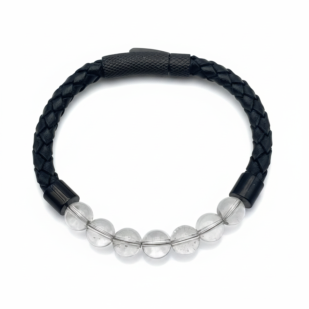 Bracelet en perles Simple Cuir - Cristal de Roche