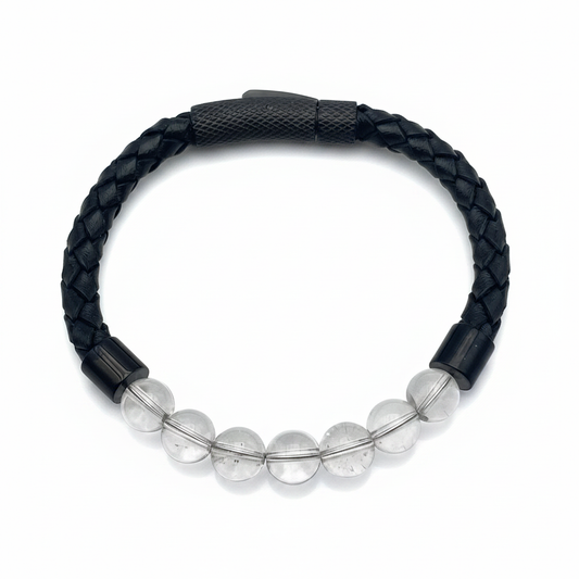 Bracelet en perles Simple Cuir - Cristal de Roche